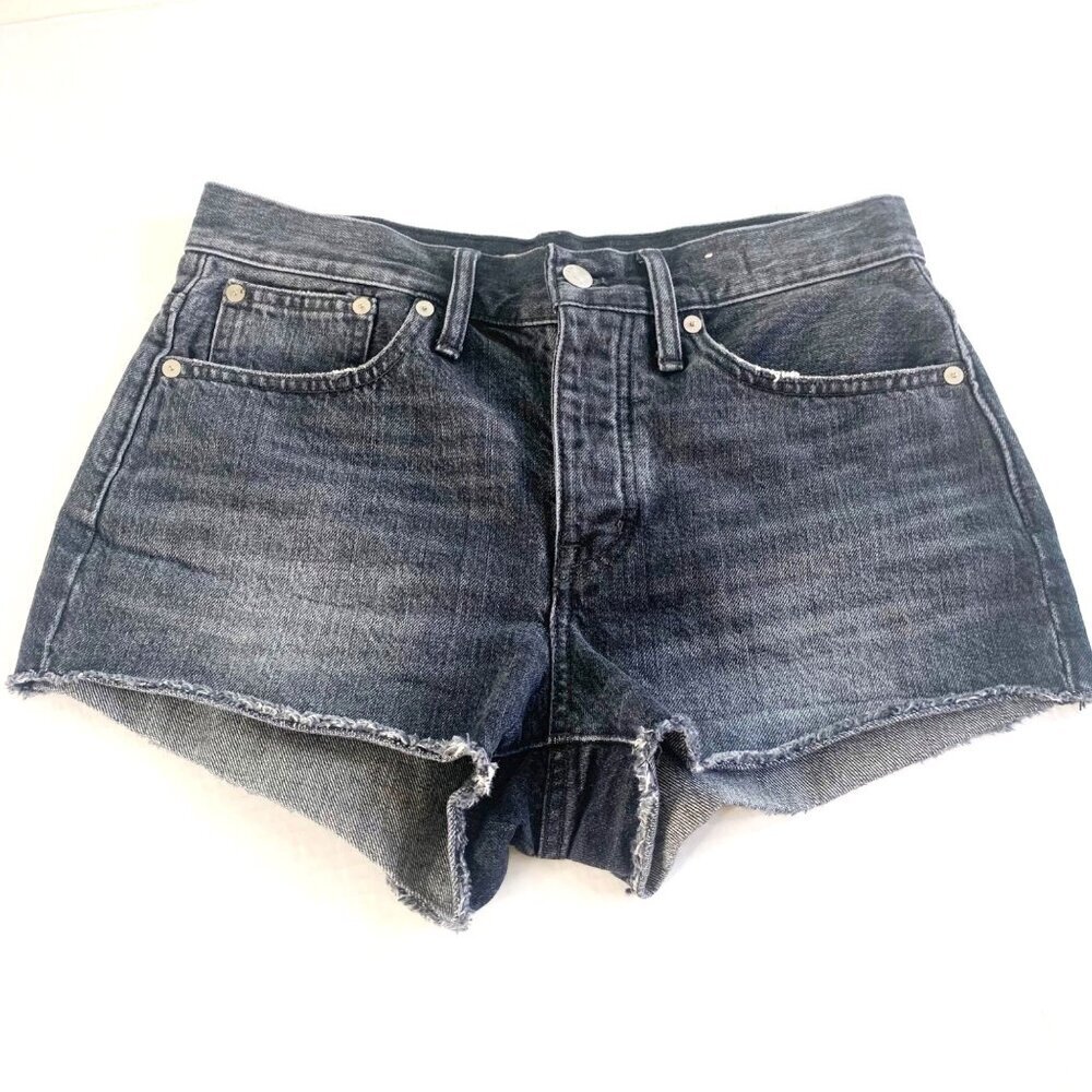 Madewell Women’s Size 25 Relaxed Denim Charcoal Black Cut Off Button Fly Shorts